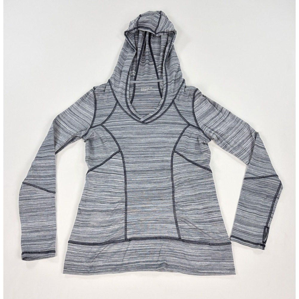 Zella Womens M Hoodie Gray Heathered Athletic Long Sleeve Pullover Thumbholes